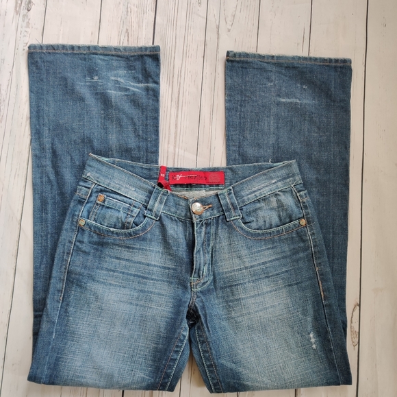 Ky Creation Distressed Blue Bootcut Jeans - Picture 2 of 8